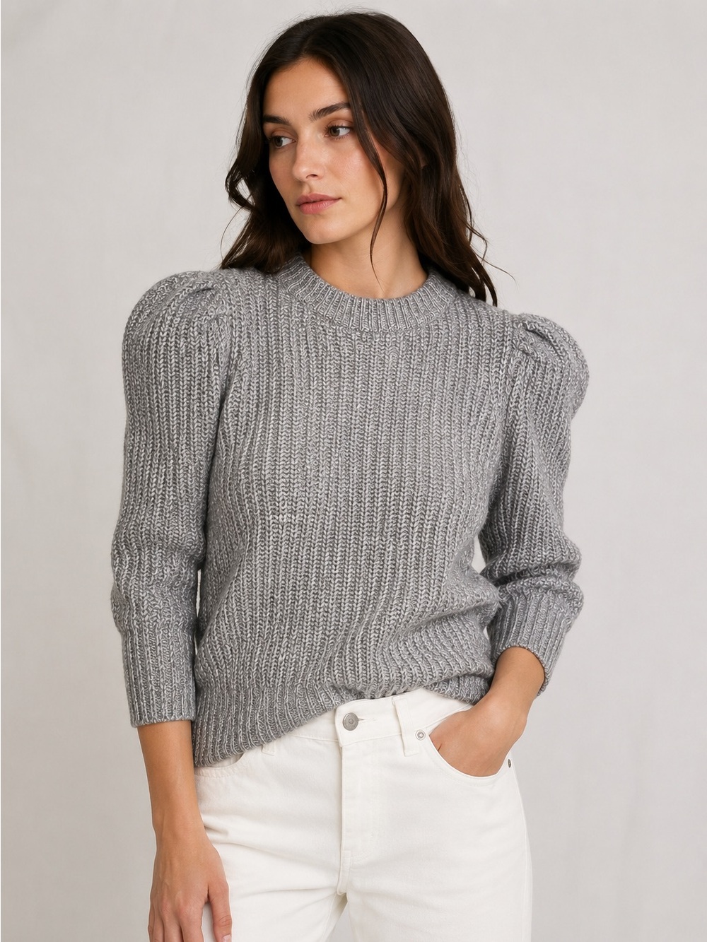 NWT Autumn Cashmere Tweed Puff Sleeve Cashmere Wool Knit Sweater XS